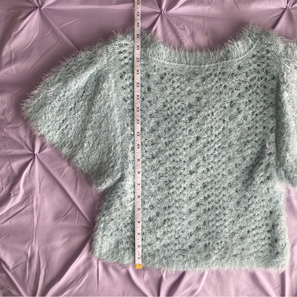 Free People Sweet Deets Pullover Short Sleeve Sweater Salt Air Combo Medium NWT - Picture 10 of 10